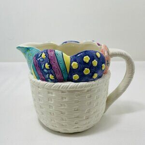 Vintage Mervyn Easter Parade Pitcher Jug Container Egg 3D Basket Woven Shaped XL